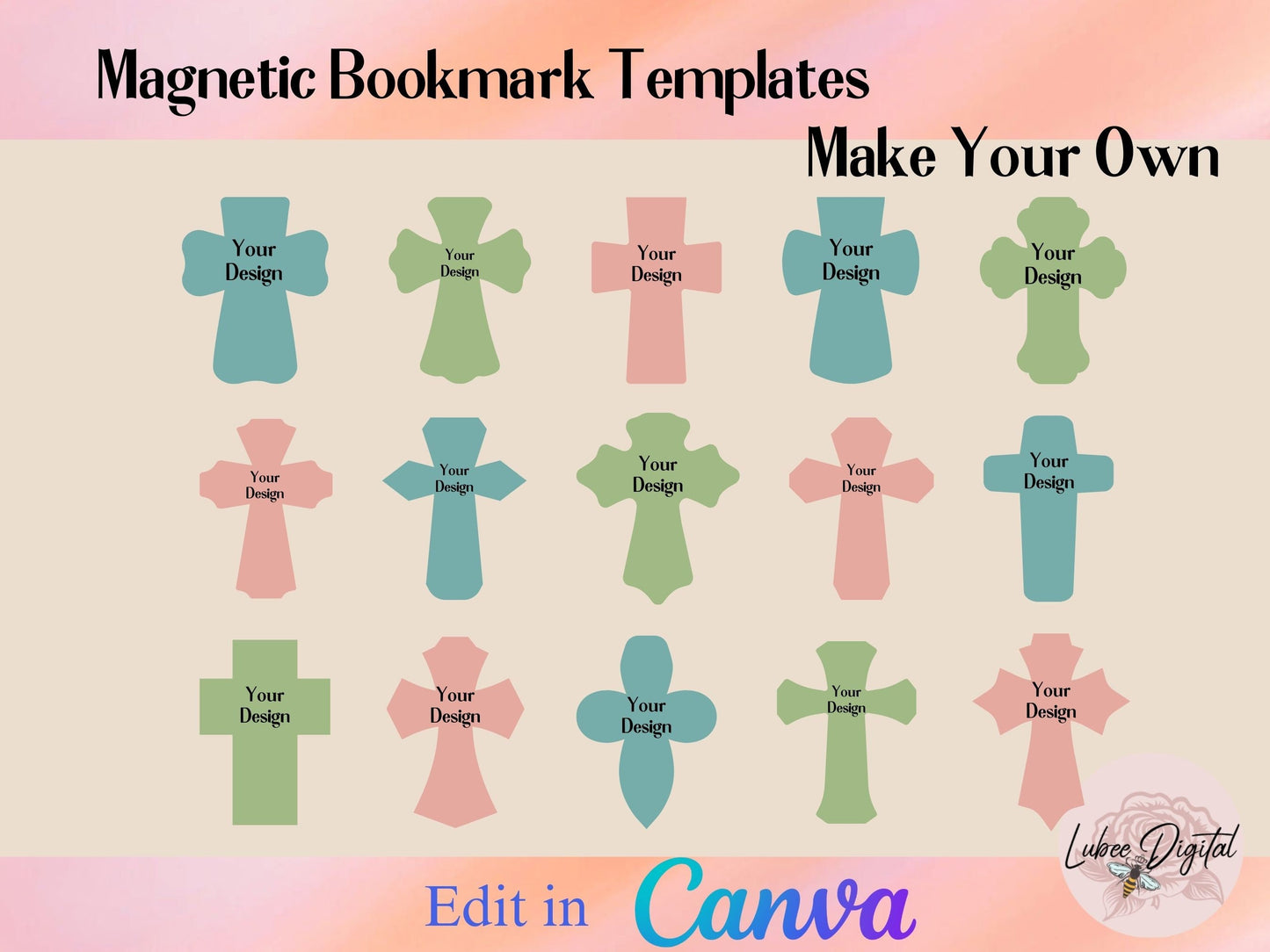 Canva Magnetic Cross Bookmark,Make Your Own CANVA Bookmark Template,Editable Canva Template Sublimation PNG,Drag and Drop Bookmark