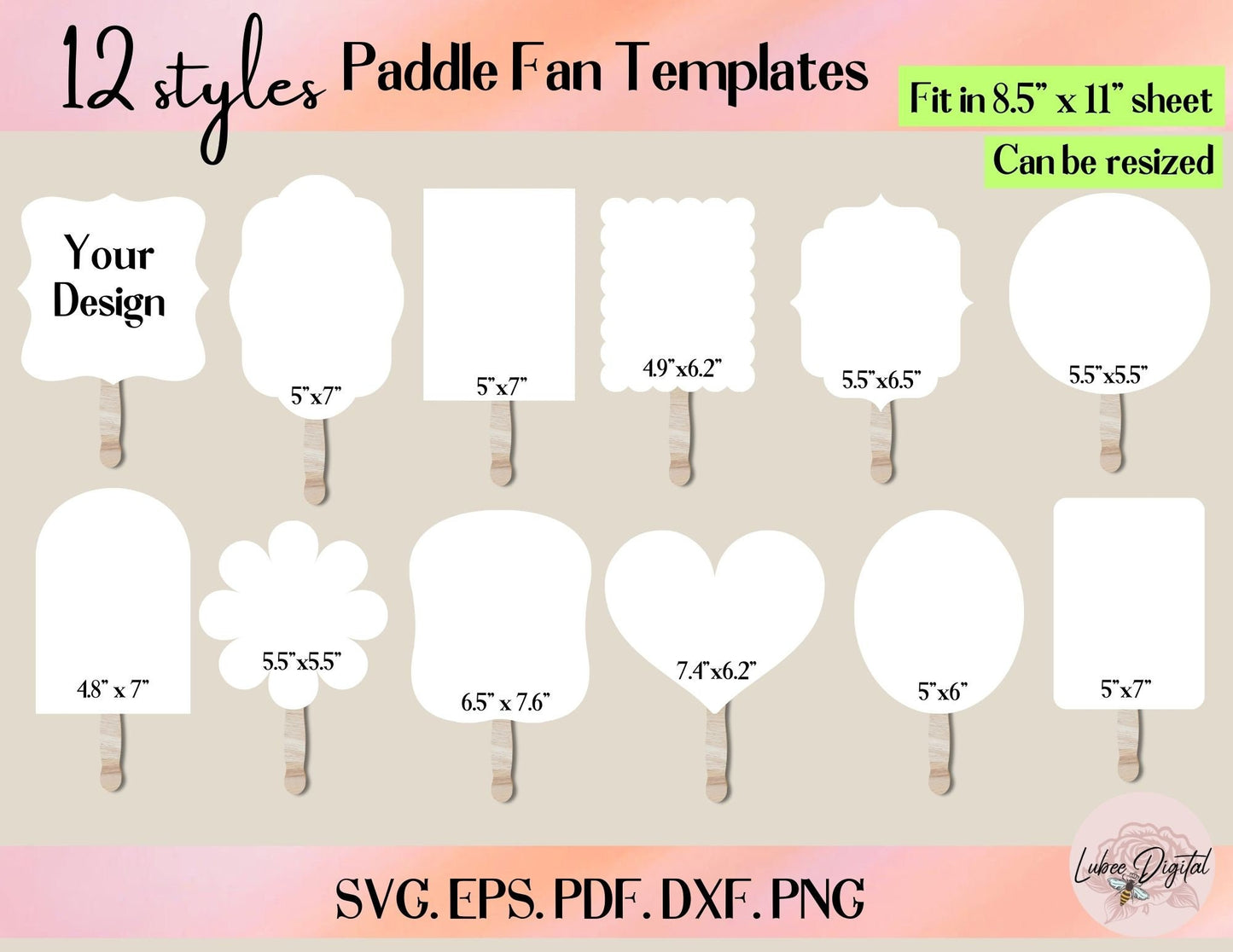 Drap and Drop Paddle Fan Template, Canva Paddle Fan, Paddle Fan SVG, Wedding Fan, Church Fan, Graduate Fan SVG