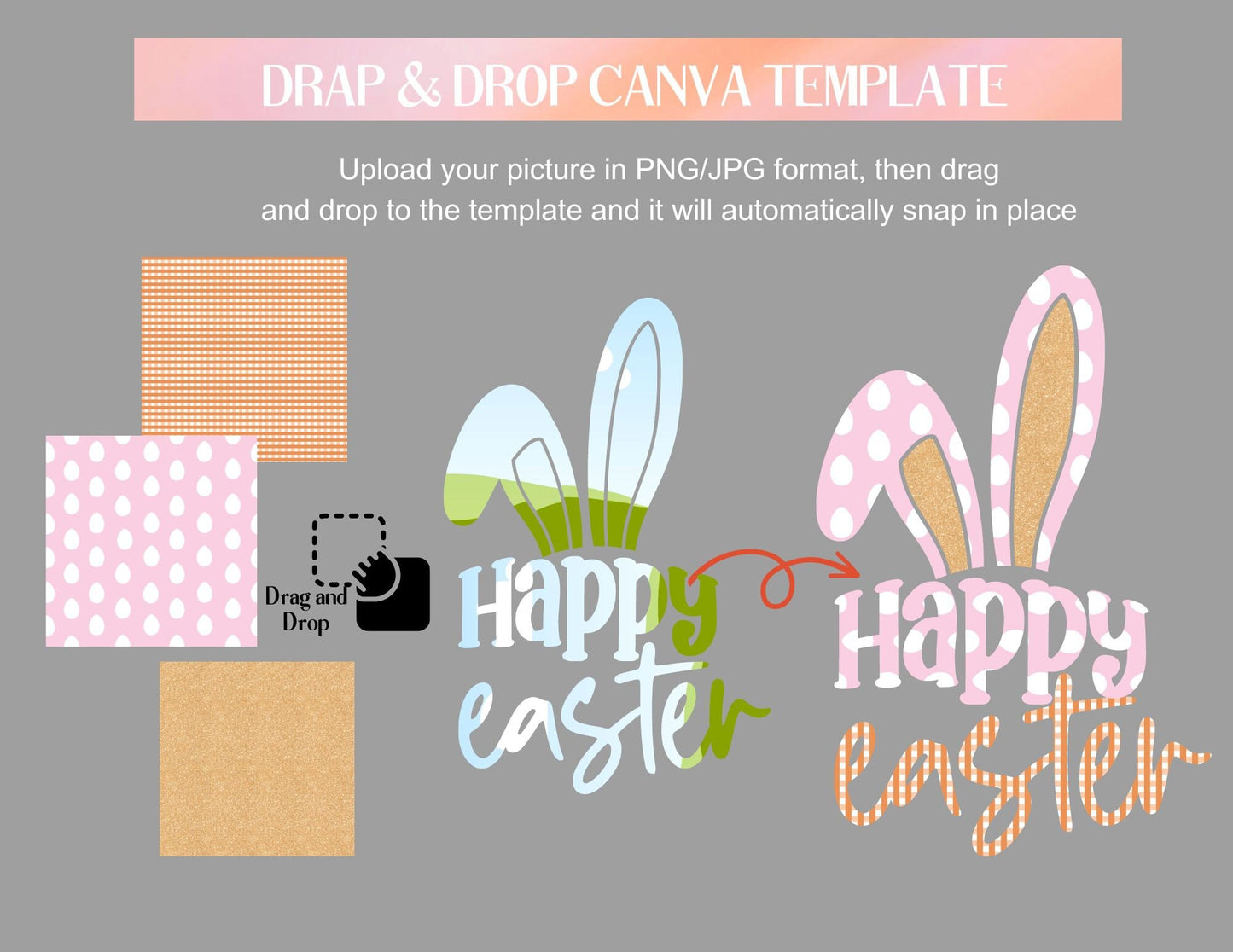 Drag & Drop Easter Bunny Canva Frames,Easter Canva Frames, Happy Easter Bunny, Editable Canva Frames Bundle,Easter Monogram Frames