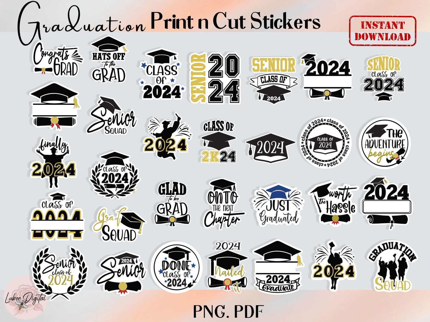 Graduation PNG Stickers,Class of 2024 Stickers, Laptop Notebook Print then Cut Graduation Stickers,Graduation Gift, Senior Graduate Stickers