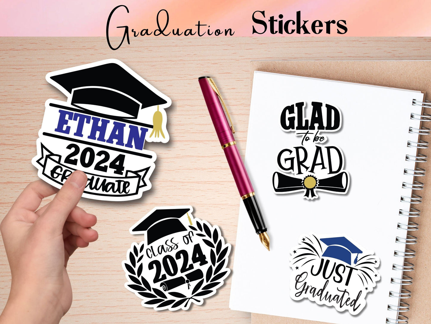 Graduation PNG Stickers,Class of 2024 Stickers, Laptop Notebook Print then Cut Graduation Stickers,Graduation Gift, Senior Graduate Stickers