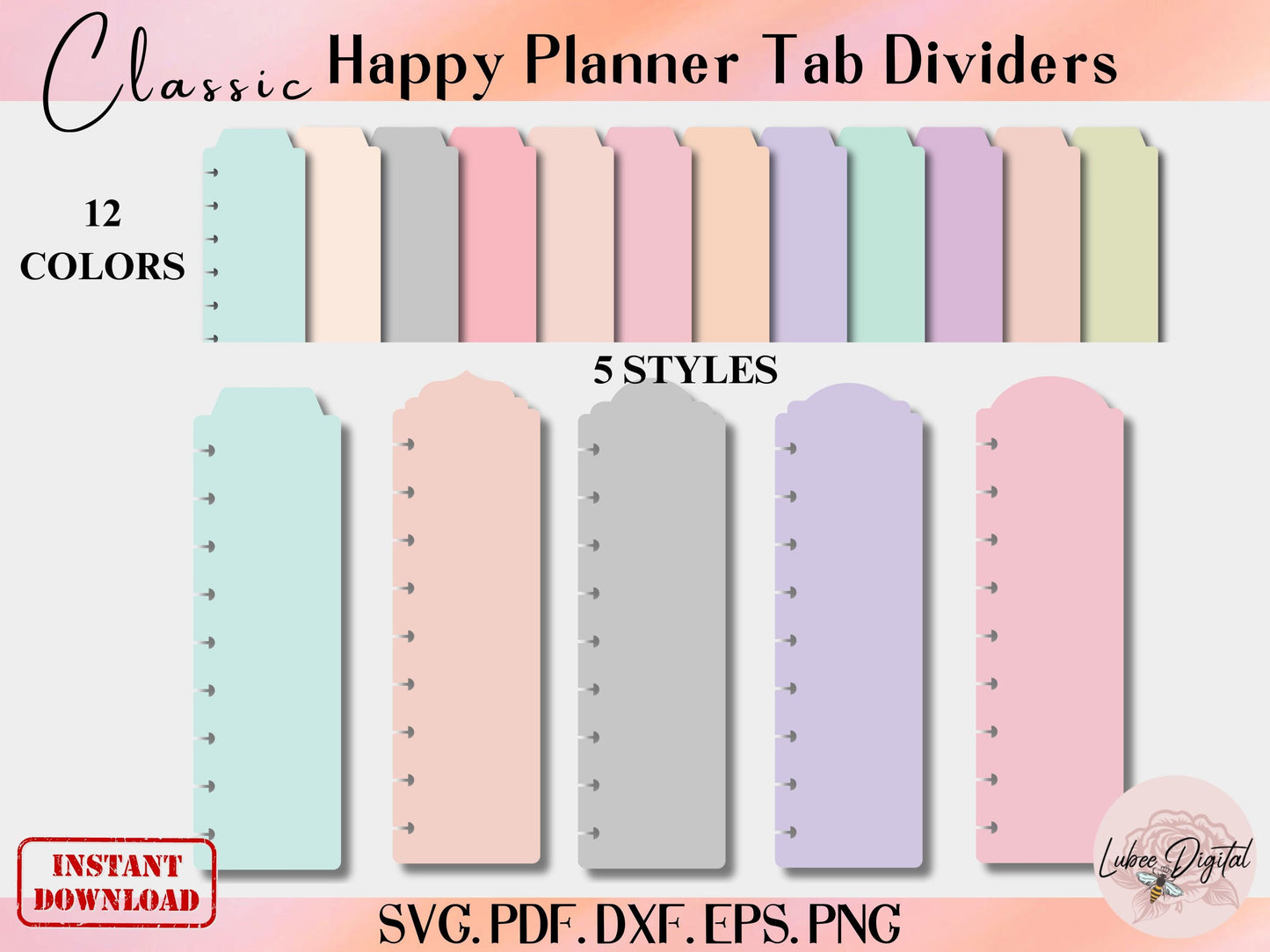 5 Styles Classic Happy Planner bookmark SVG template, Happy Planner Disc Bound Insert Page,Disc Bound Divider, Cricut Tab Divider