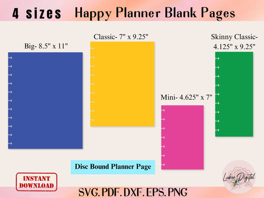 4 Sizes Happy Planner Disc Bound Insert Page Template,Classic Happy Planner Disc Bound Insert Page,Disc Bound Divider, Cricut Tab Divider