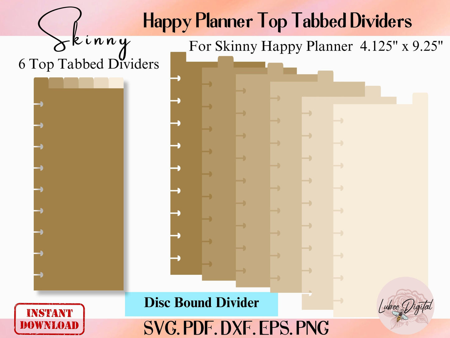 Skinny Happy Planner Disc Bound Divider Template,Binder Dividers Cut File,Notebook Disc Bound Divider,Top Tabbed Divider,Nested page Markers