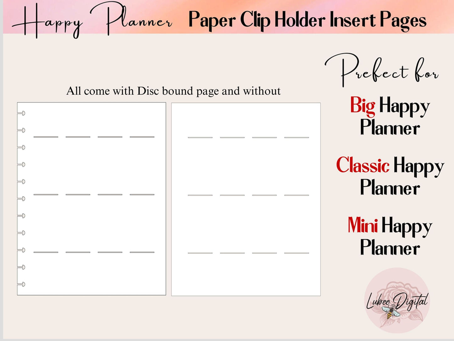 Planner Paper Clip Bookmark SVG,Page Keeper Template,Happy Planner Insert Pages,Disc Bound Divider,Cricut Planner Bookmark Cut Your Own Page