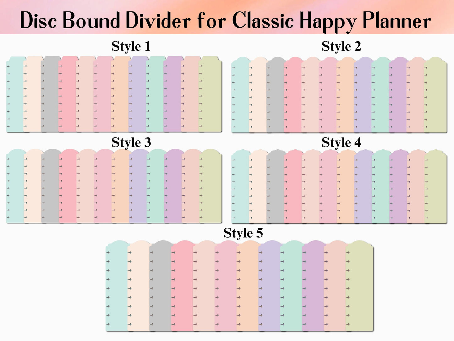 5 Styles Classic Happy Planner bookmark SVG template, Happy Planner Disc Bound Insert Page,Disc Bound Divider, Cricut Tab Divider