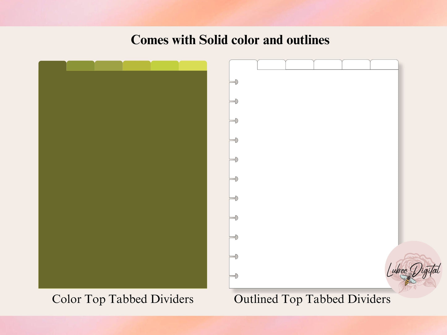 Big Happy Planner Disc Bound Divider Template,8.5 x 11 Binder Dividers,Notebook Disc Bound Divider, 6 Top Tabbed Divider