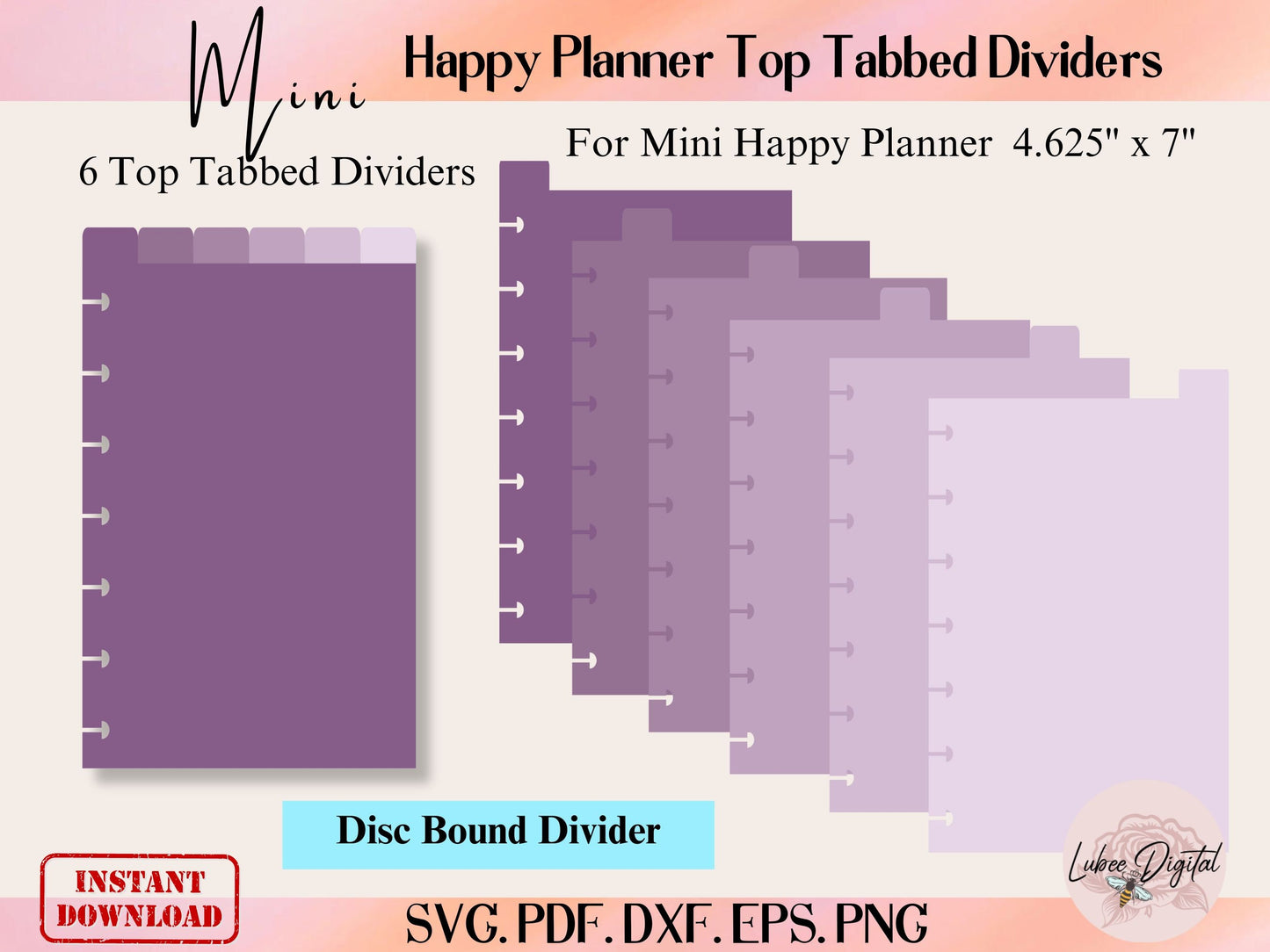 Mini Happy Planner Disc Bound Divider Template,Binder Dividers Cut File,Notebook Disc Bound Divider,Top Tabbed Divider,Nested Page Markers