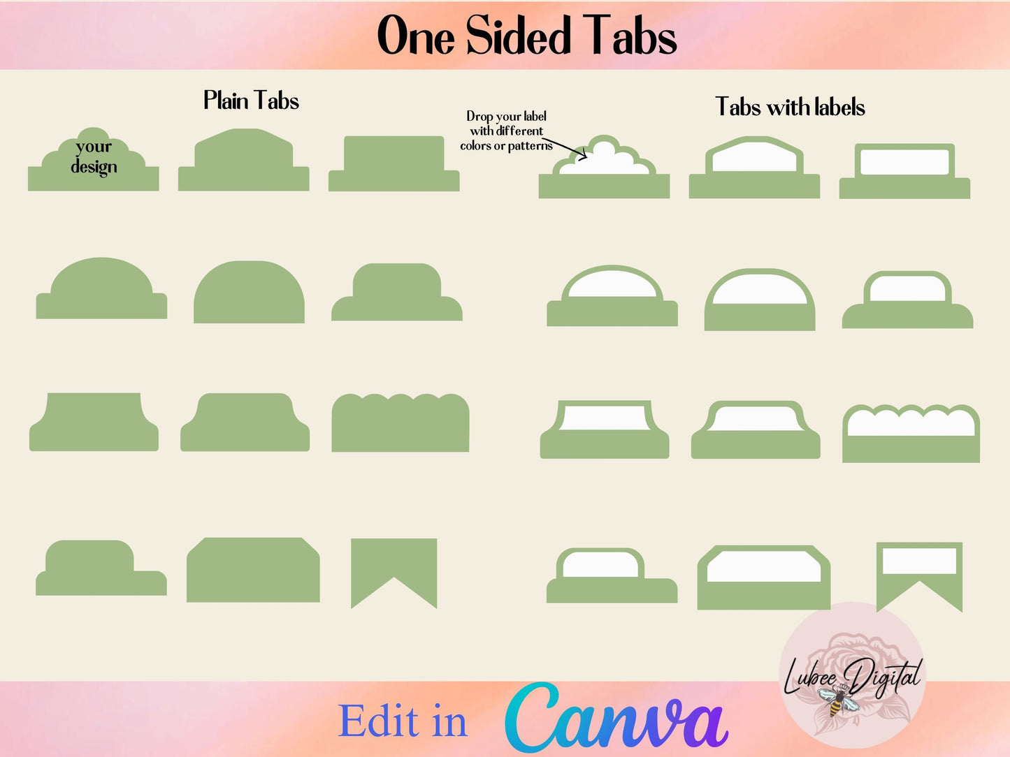 CANVA Planner Divider Tabs,Editable Folder Tabs,Make Your Own CANVA Drag and Drop Journal Tabs,Drag N Drop Fold Over Tabs, Canva Frame