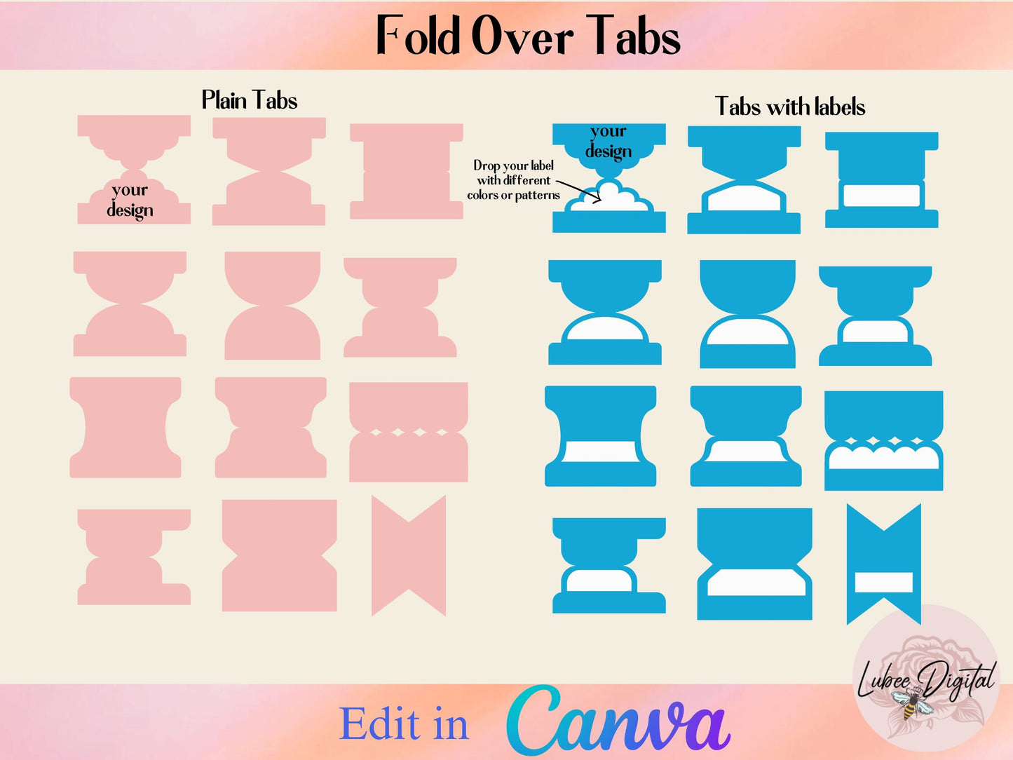 CANVA Planner Divider Tabs,Editable Folder Tabs,Make Your Own CANVA Drag and Drop Journal Tabs,Drag N Drop Fold Over Tabs, Canva Frame