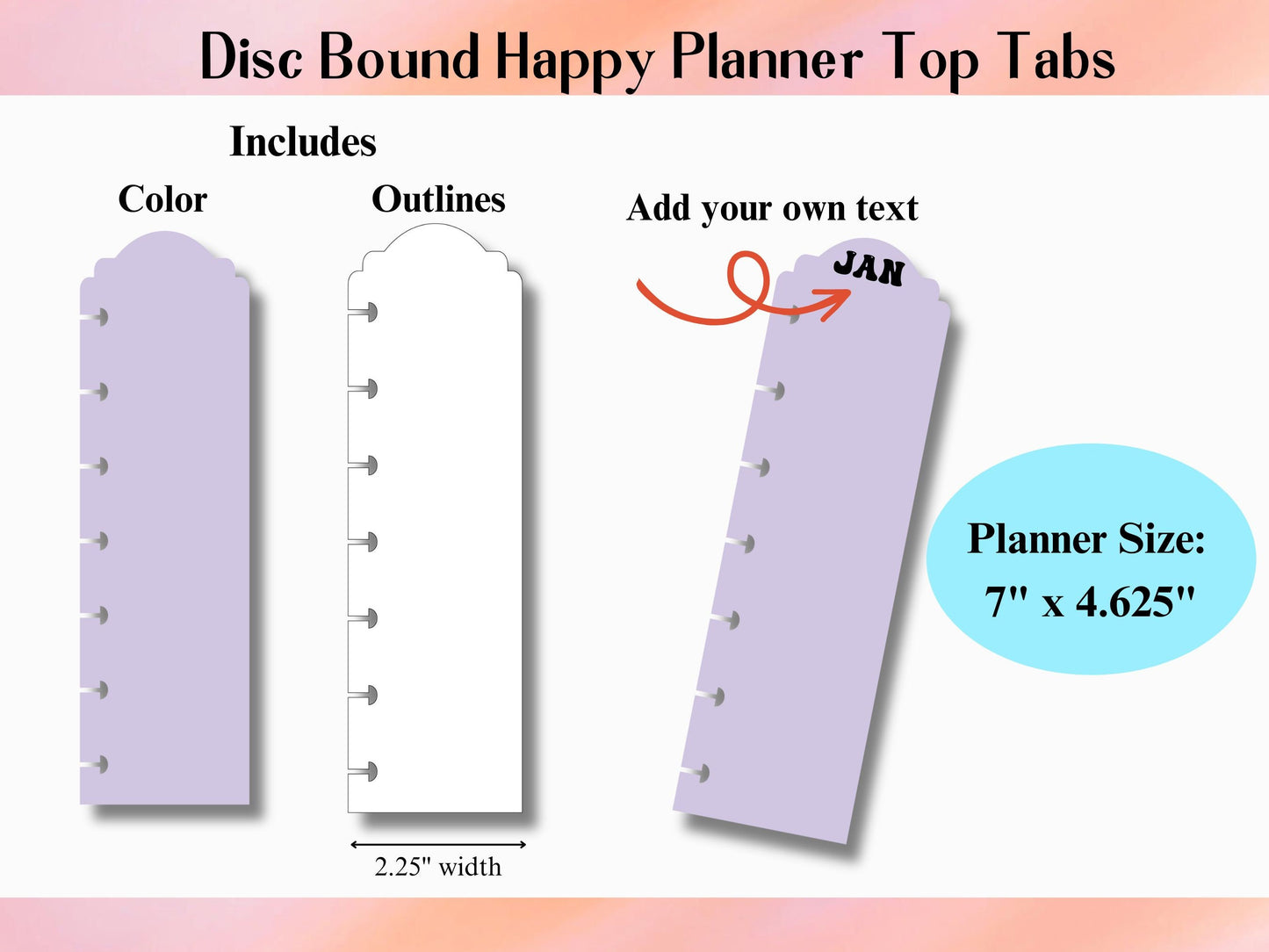 5 Styles Mini Happy Planner bookmark SVG template, Happy Planner Disc Bound Insert Page,Disc Bound Divider, Cricut Tab Divider