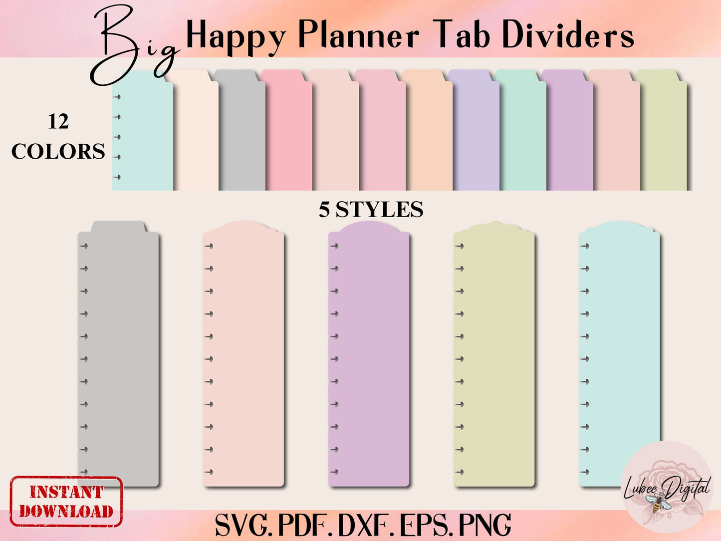 5 Styles Big Happy Planner bookmark SVG template, Happy Planner Disc Bound Insert Page,Disc Bound Divider, Cricut Tab Divider