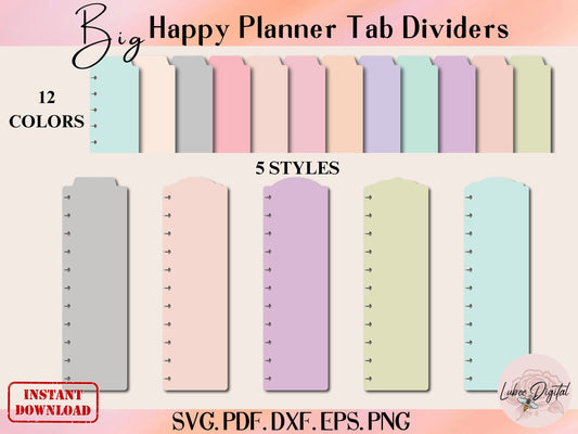 5 Styles Big Happy Planner bookmark SVG template, Happy Planner Disc Bound Insert Page,Disc Bound Divider, Cricut Tab Divider