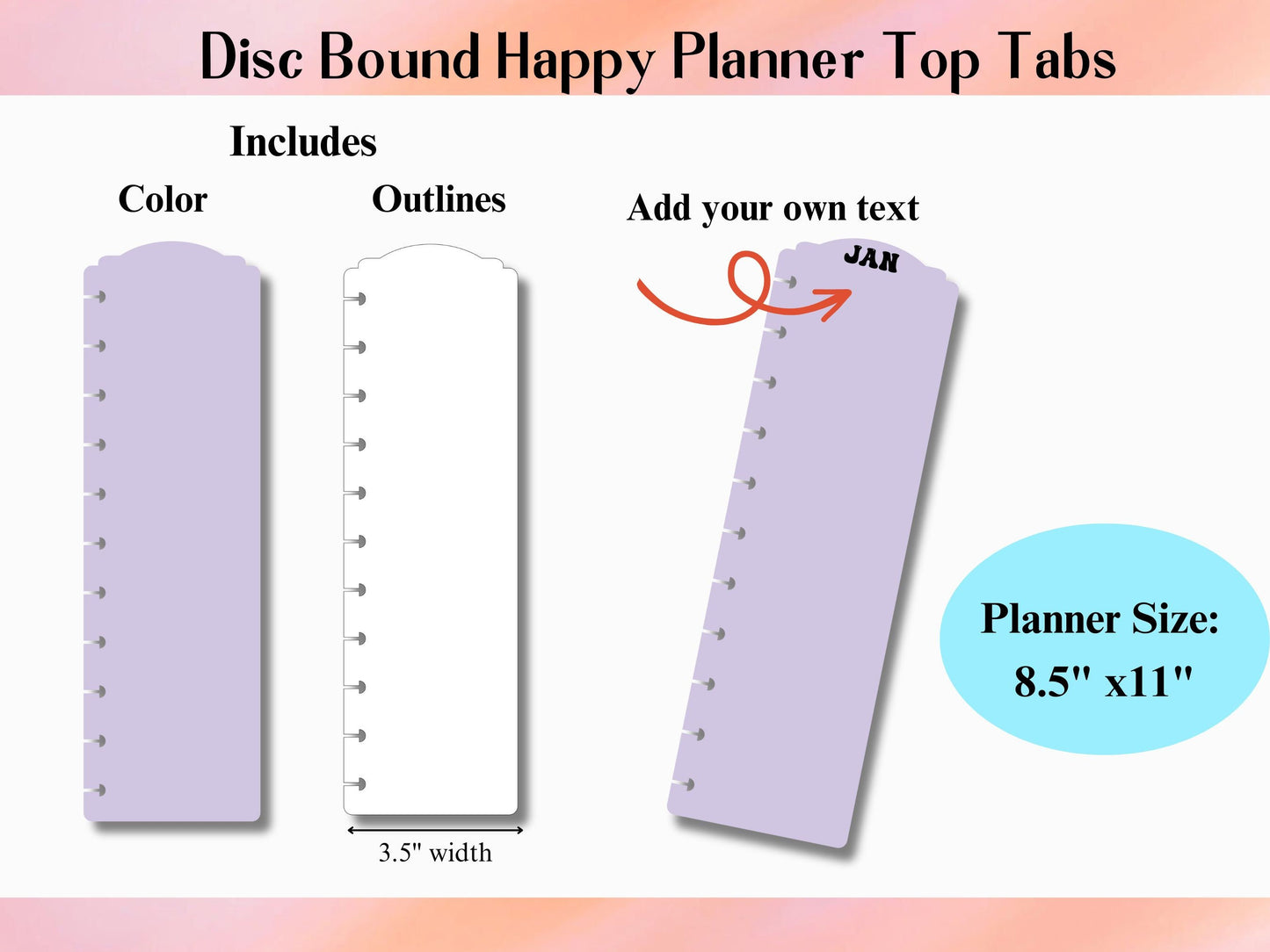 5 Styles Big Happy Planner bookmark SVG template, Happy Planner Disc Bound Insert Page,Disc Bound Divider, Cricut Tab Divider