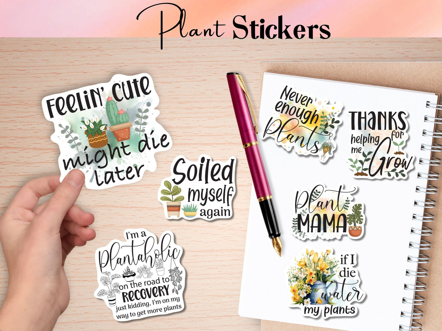 Printable Potted Plant PNG Stickers,Plant Quotes Stickers for laptop Notebook,Print then Cut plant Lover Stickers,Houseplant Stickers