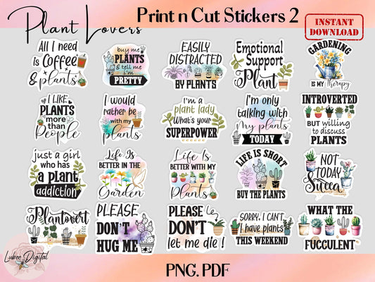 Printable Potted Plant PNG Stickers,Plant Quotes Stickers for laptop Notebook,Print then Cut plant Lover Stickers,Houseplant Stickers