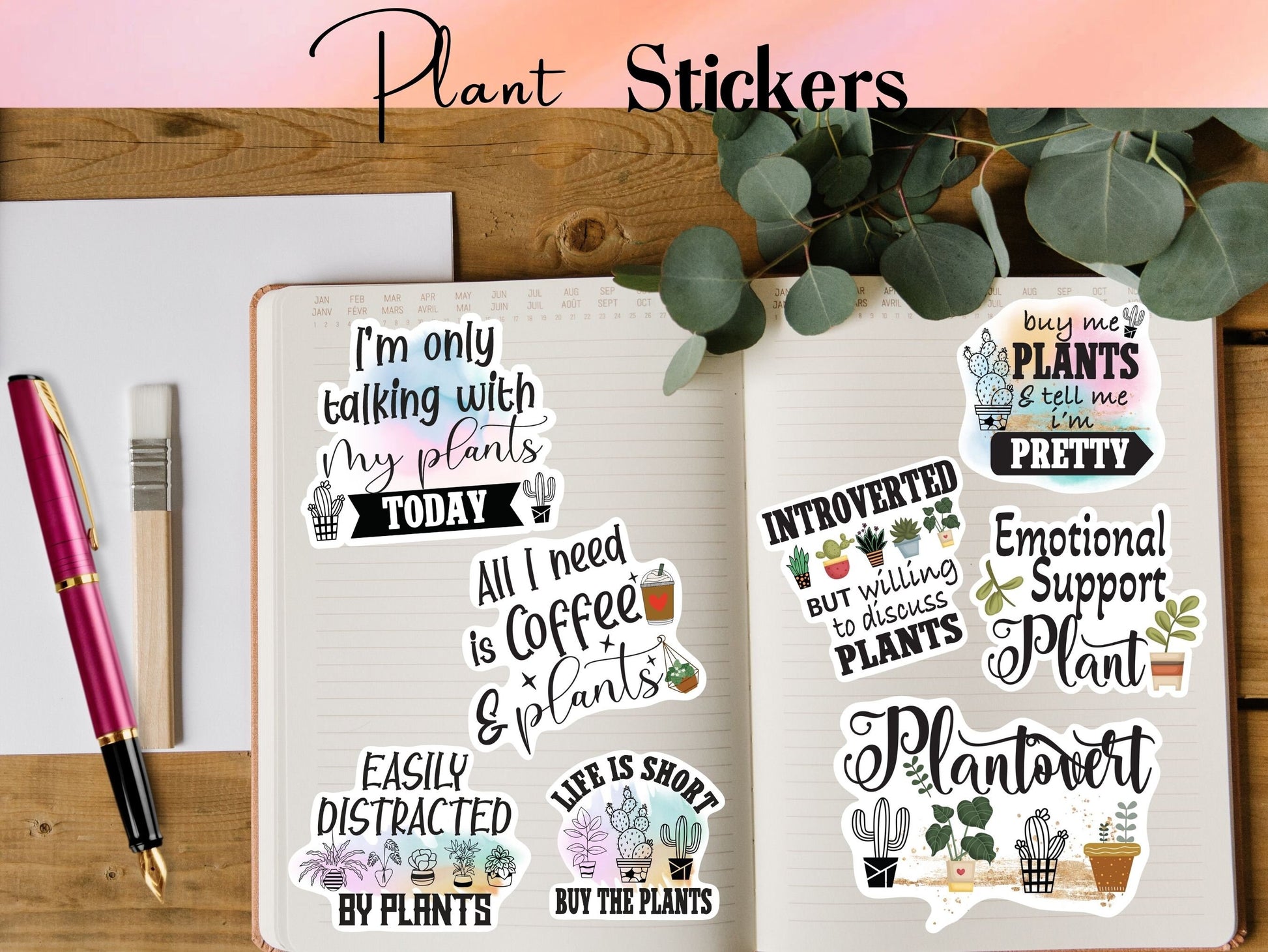 Printable Potted Plant PNG Stickers,Plant Quotes Stickers for laptop Notebook,Print then Cut plant Lover Stickers,Houseplant Stickers