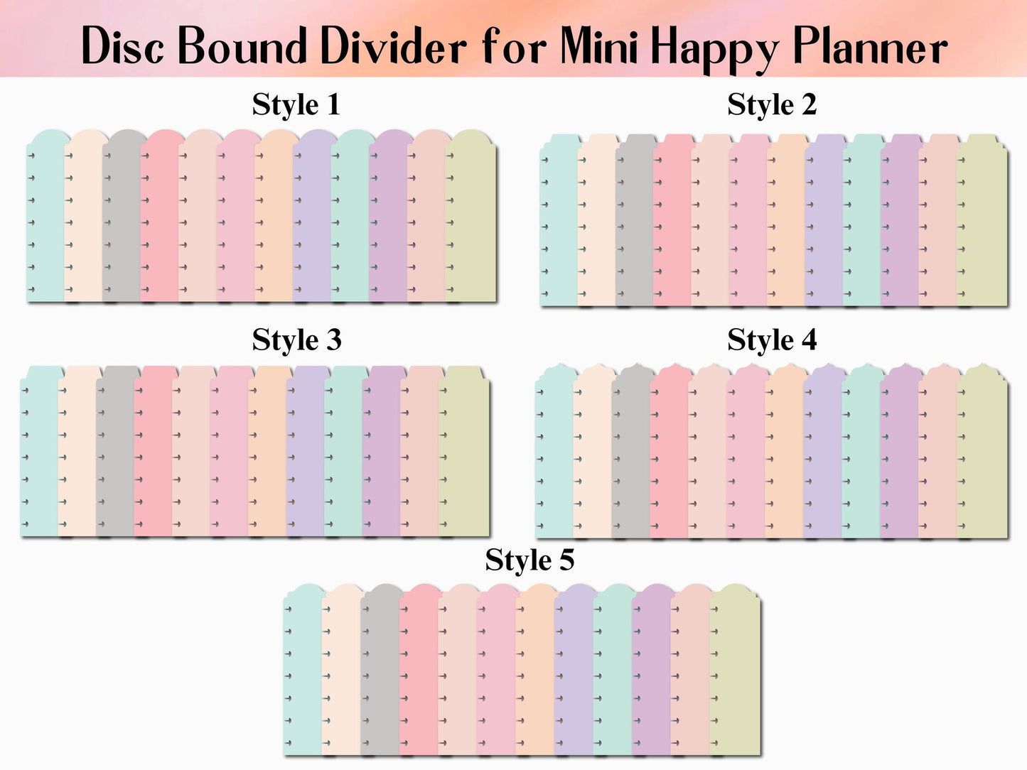 5 Styles Mini Happy Planner bookmark SVG template, Happy Planner Disc Bound Insert Page,Disc Bound Divider, Cricut Tab Divider