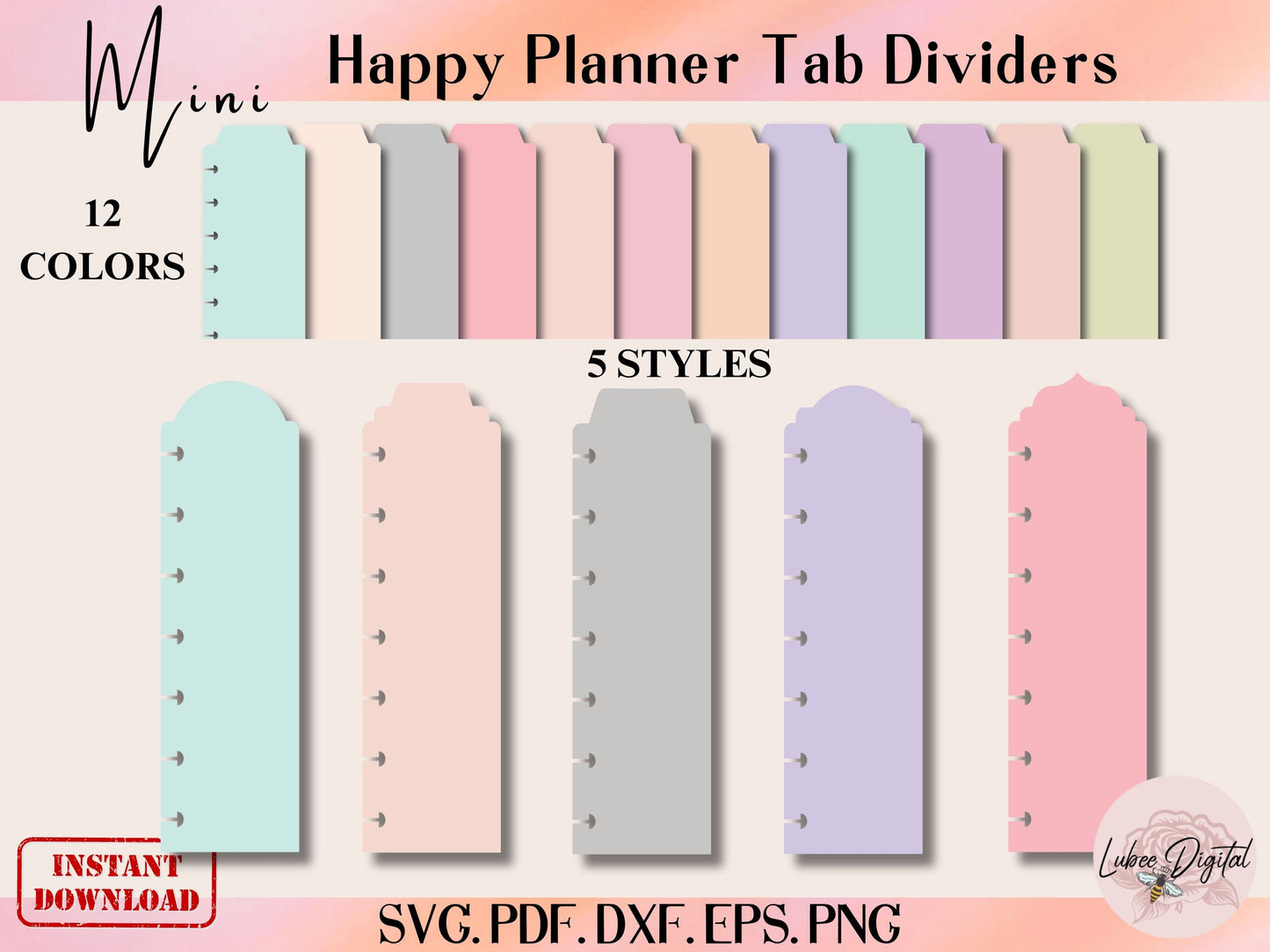 5 Styles Mini Happy Planner bookmark SVG template, Happy Planner Disc Bound Insert Page,Disc Bound Divider, Cricut Tab Divider