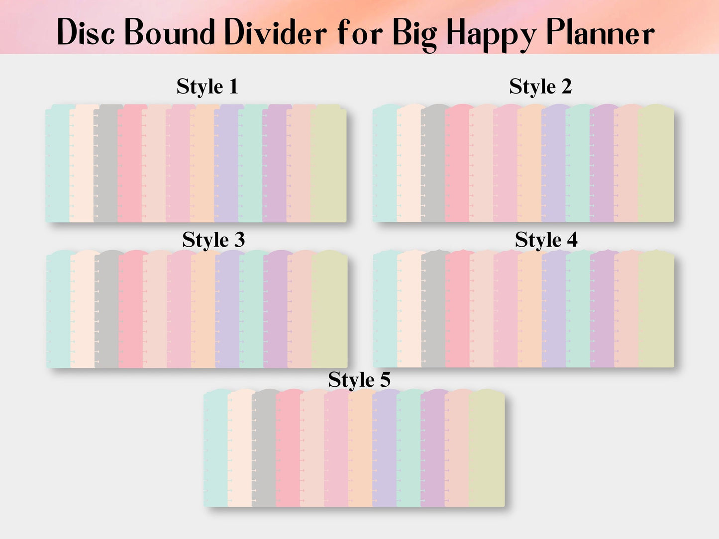 5 Styles Big Happy Planner bookmark SVG template, Happy Planner Disc Bound Insert Page,Disc Bound Divider, Cricut Tab Divider