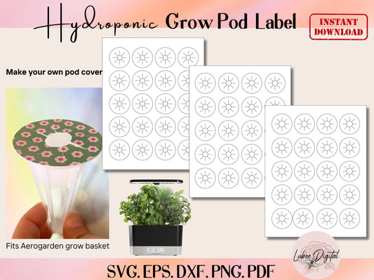 Aerogarden Grow Pod Cover Label Template,Hydroponic Basket Label Covers,Aerogarden pod Cover Stickers SVG, Algae Control Pod Cover labels