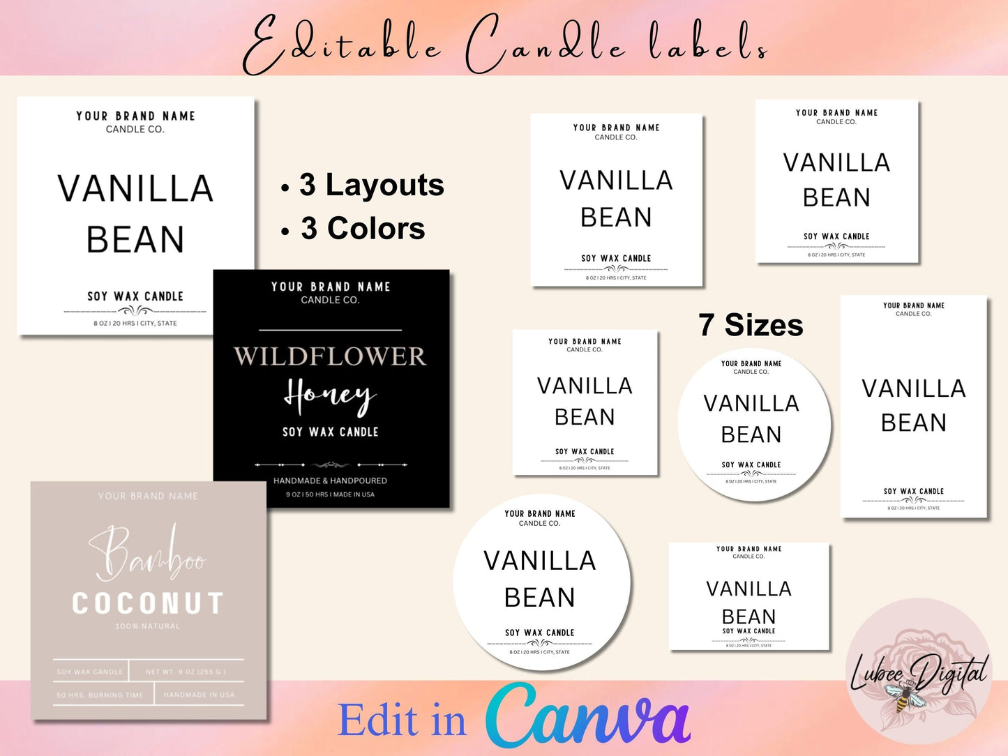 Editable Candle Label Canva Template,Modern Candle labels,Customizable Candle Jar Label Template,Canva Soy Wax Candle Minimalist Sticker