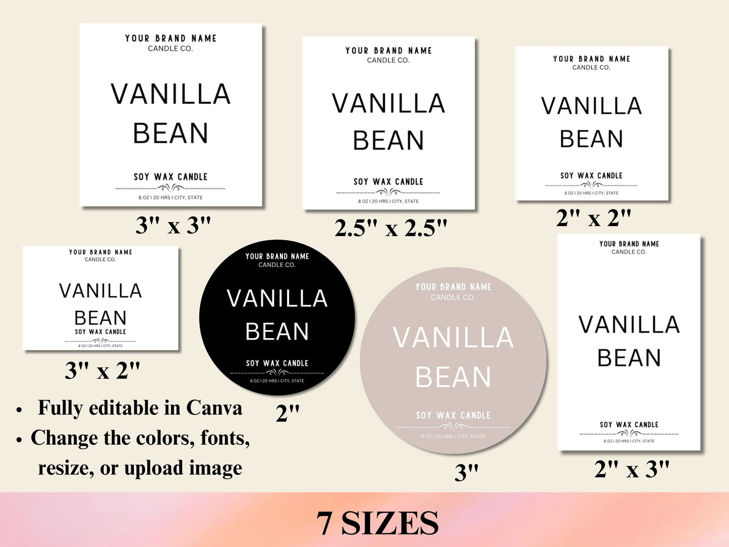 Editable Candle Label Canva Template,Modern Candle labels,Customizable Candle Jar Label Template,Canva Soy Wax Candle Minimalist Sticker