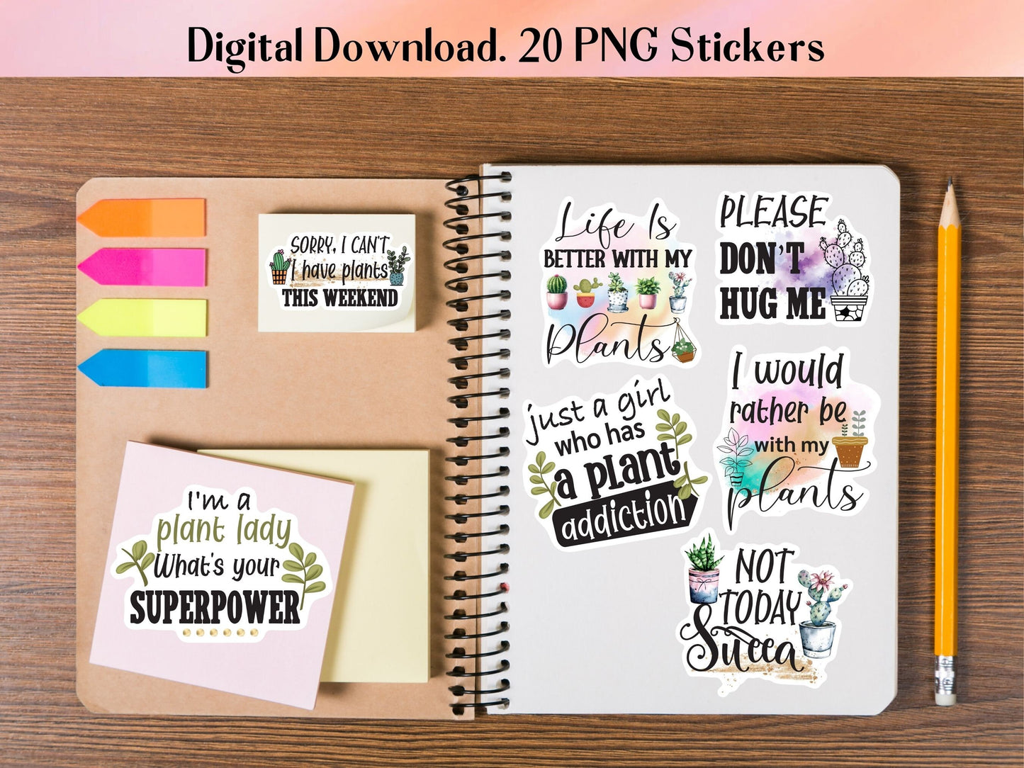 Printable Potted Plant PNG Stickers,Plant Quotes Stickers for laptop Notebook,Print then Cut plant Lover Stickers,Houseplant Stickers