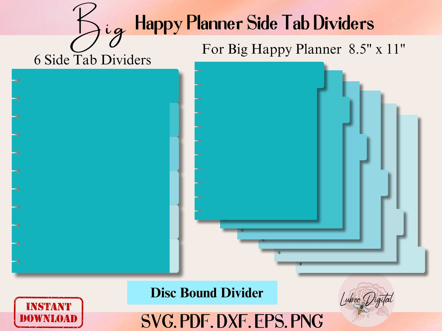 Big Happy Planner Disc Bound Divider Template,Binder Dividers Cut File,Notebook Disc Bound Divider,6 Side Tab Divider,Nested page Marker