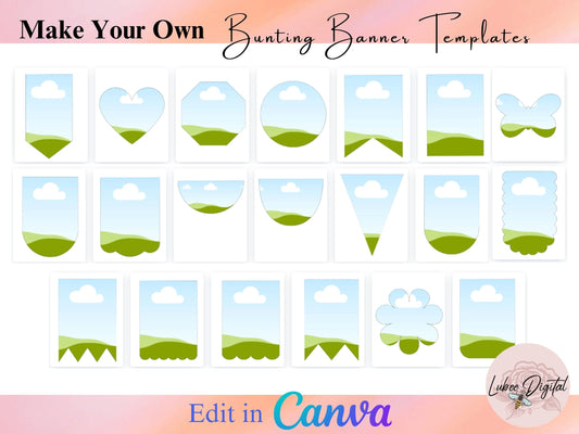 Canva Editable Bunting Shapes Frames,Banner Frames Template,Banner Flag Template,Editable Printable Banner Template,Custom Banner