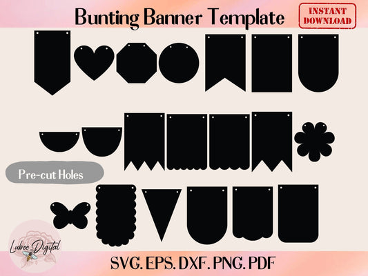 Bunting Banner Template,Banner Flag Template,Blank banner Flag template,Pennant garland, party decorations,Birthday banners Cut Files