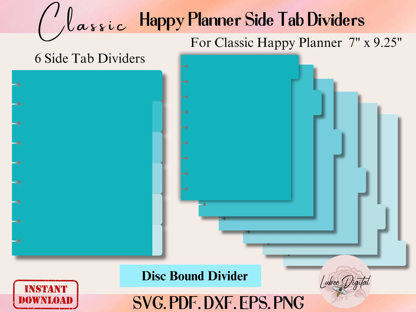 Classic Happy Planner Disc Bound Divider Template,Binder Dividers Cut File,Notebook Disc Bound Divider,6 Side Tab Divider,Nested page Marker