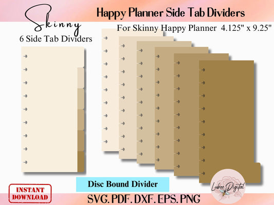 Skinny Happy Planner Disc Bound Divider Template,Binder Dividers Cut File,Notebook Disc Bound Divider,6 Side Tab Divider,Nested page Marker