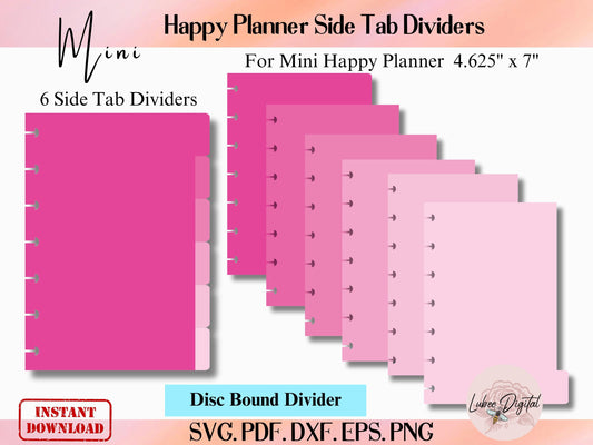 Mini Happy Planner Disc Bound Divider Template,Binder Dividers Cut File,Notebook Disc Bound Divider,Side Tabbed Divider,Nested Page Markers