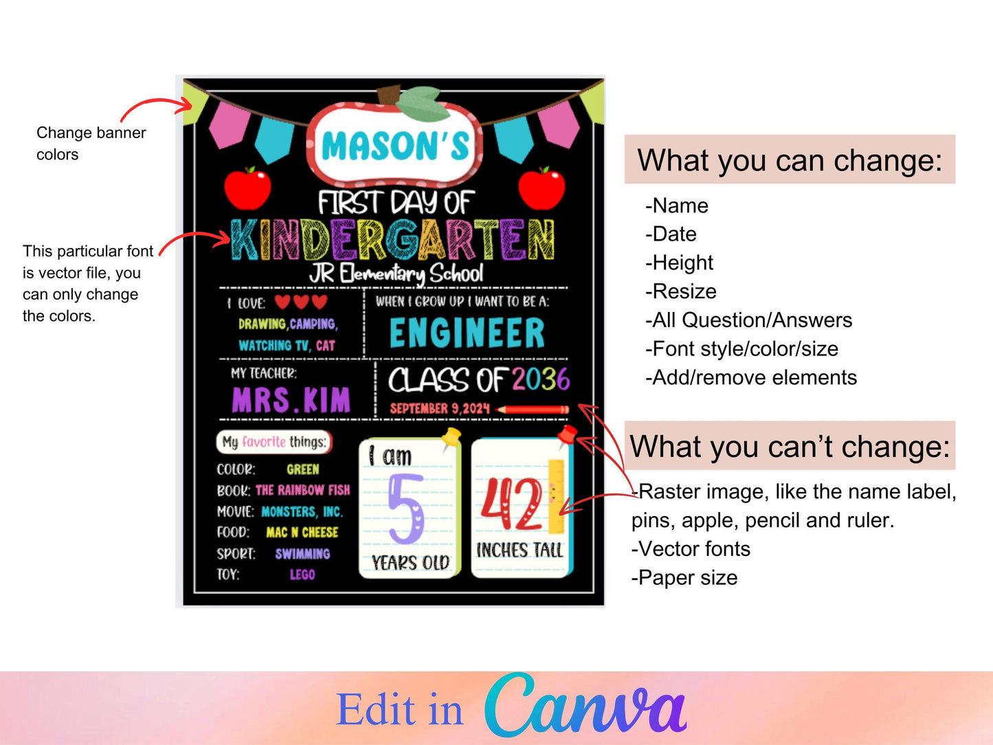 DIY Canva Template Printable Editable First Day of School Sign 1st Day Back to School Chalkboard Poster Template Reusable