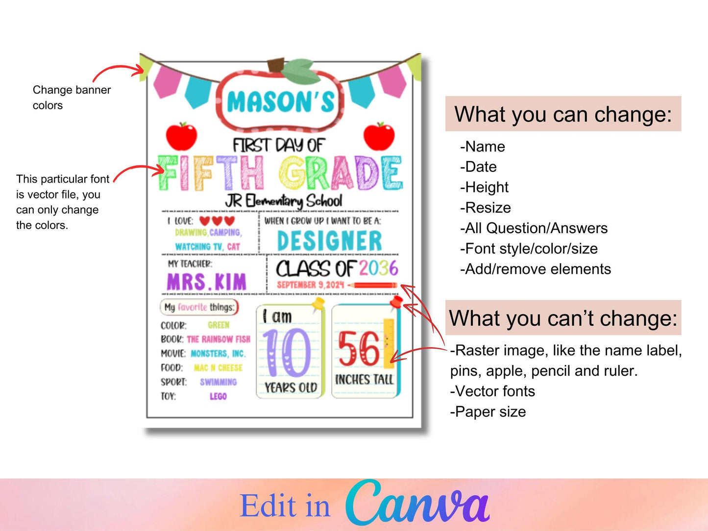 DIY Canva Template Printable Editable First Day of School Sign 1st Day Back to School Chalkboard Poster Template Reusable