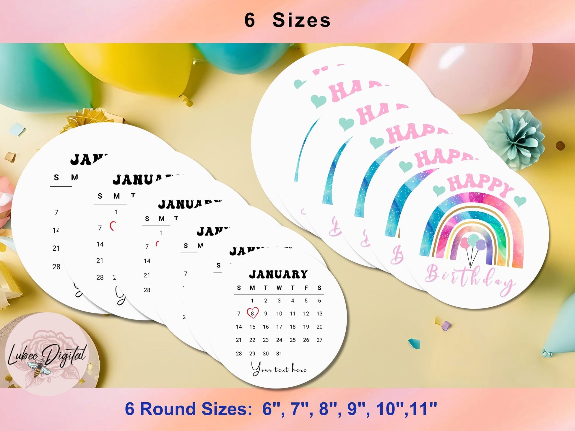 Canva Editable Cake Calendar,Burn Away Round Calendar Cake Topper Template,Custom Сake Topper, Printable 2024 Calendar Birthday Cake Topper