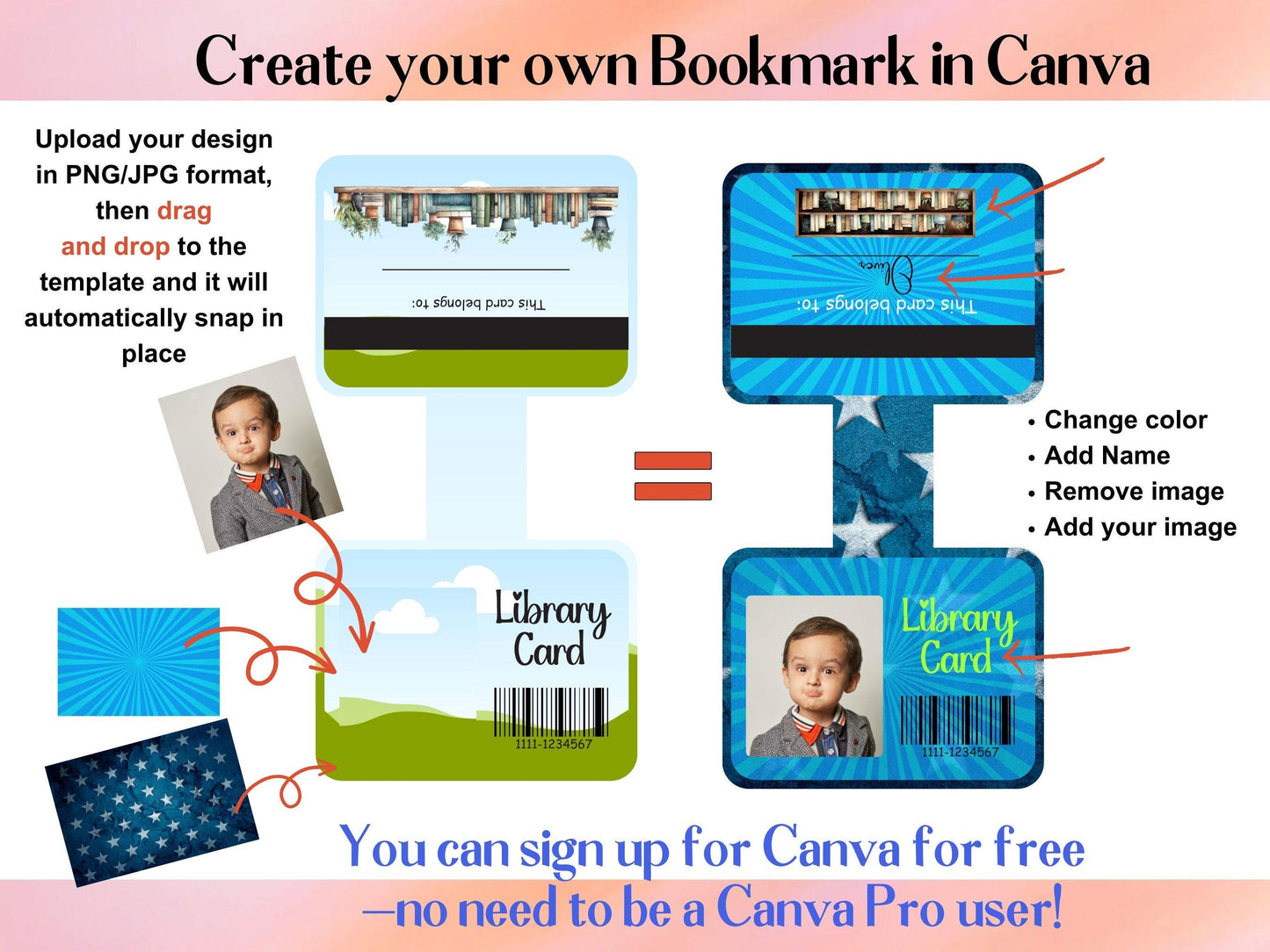 Printable Magnetic Bookmark,Make Your Own CANVA Bookmark Template,Drag and Drop Bookmark Template, Library Magnetic Bookmark