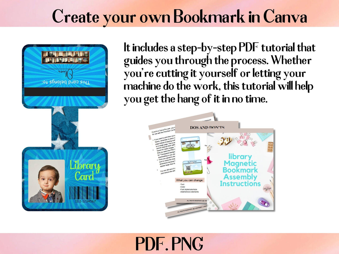 Printable Magnetic Bookmark,Make Your Own CANVA Bookmark Template,Drag and Drop Bookmark Template, Library Magnetic Bookmark