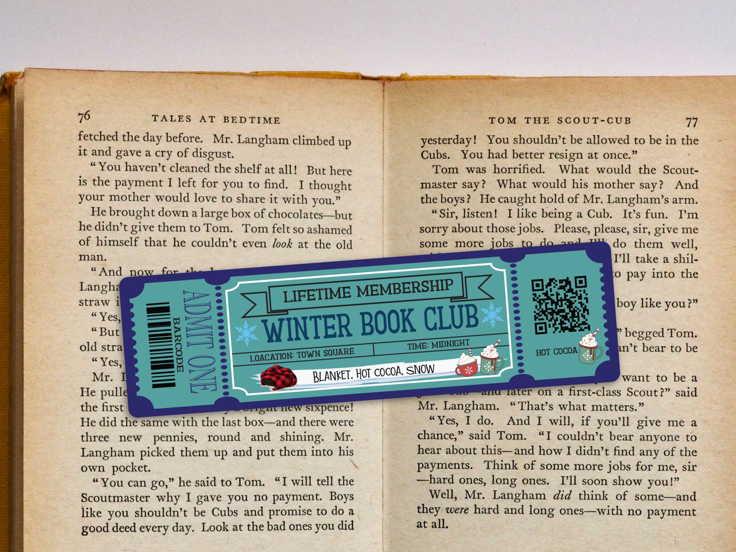 Printable Book Club Bookmark,Book Ticket Bookmark,Laminated Bookmark,Stars Hollow Winter Bookmark,Book lover Readers Gift,Romance Bookmark