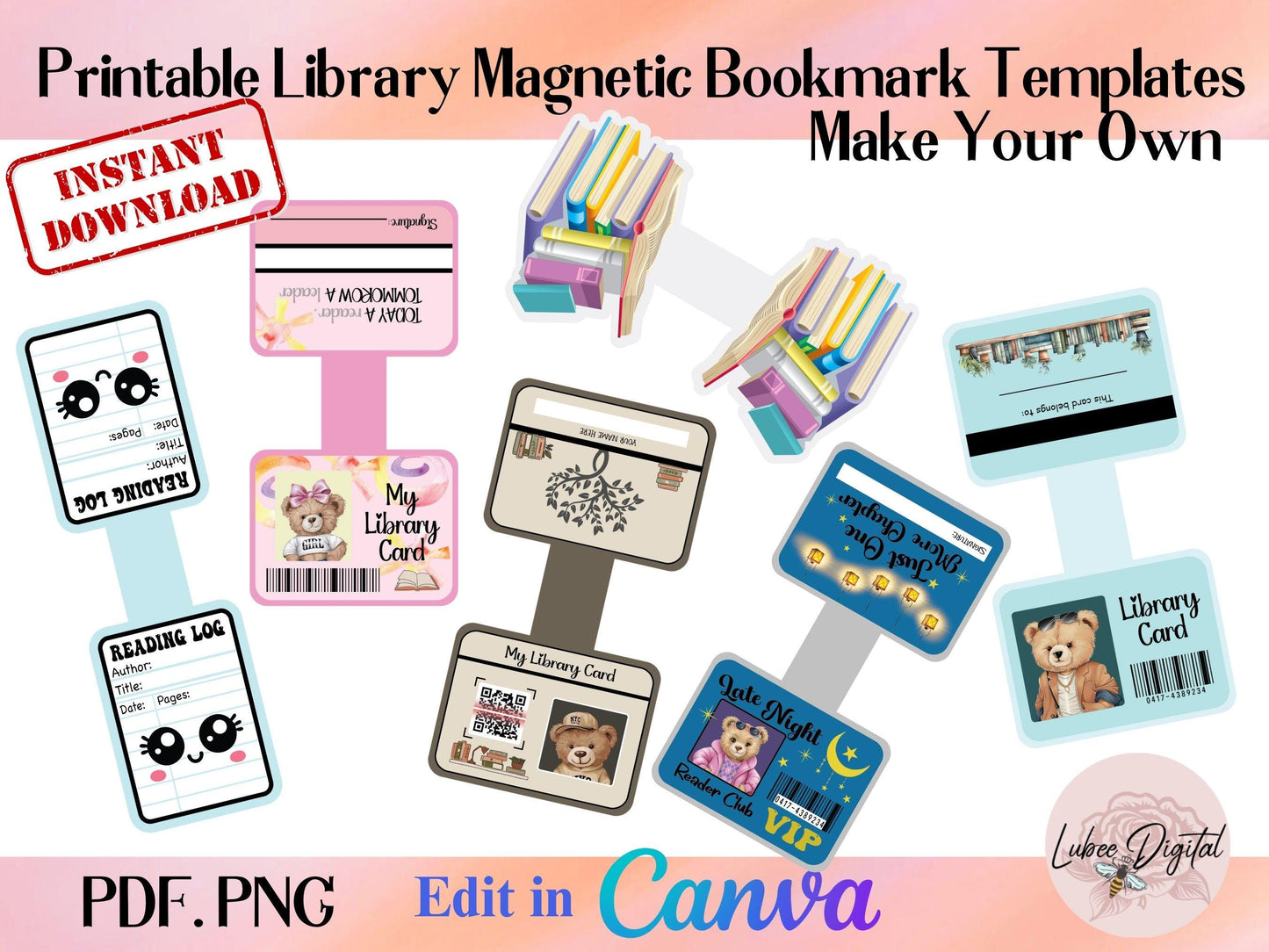 Printable Magnetic Bookmark,Make Your Own CANVA Bookmark Template,Drag and Drop Bookmark Template, Library Magnetic Bookmark