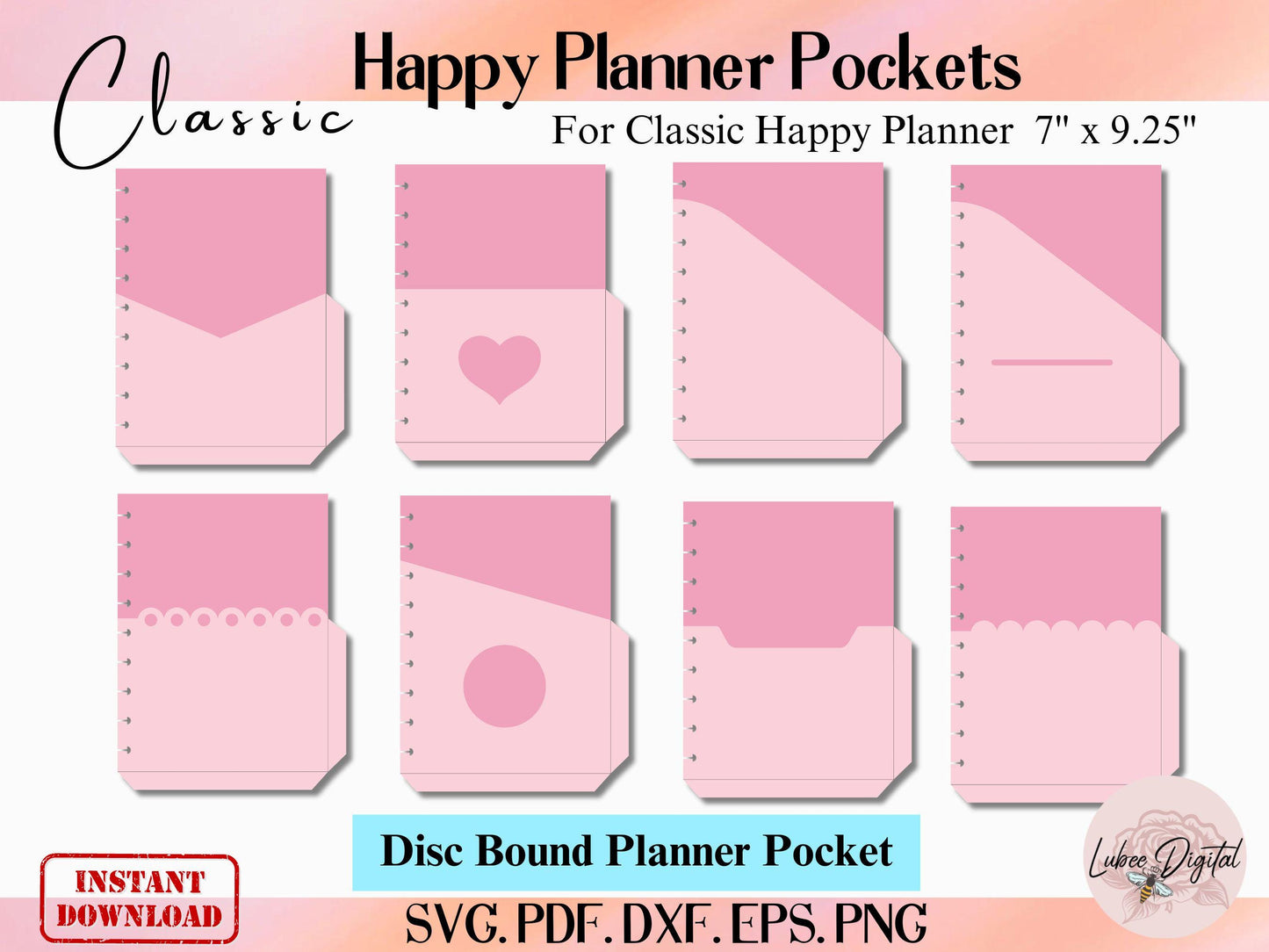 Classic Happy Planner Disc Bound Pocket Template,Classic Disc bound Planner Inserts SVG bundle, File Pocket Pages SVG cut files for Cricut