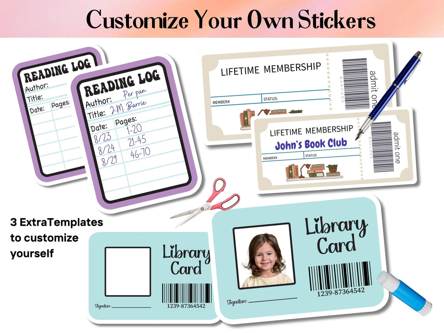 Printable Library Book Checkout Due PNG Stickers,Book Lover Reader Stickers,Custom Print then Cut Journal library Card Stickers,Book Ticket