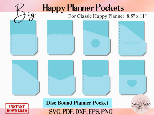 Big Happy Planner Disc Bound Pocket Template,Big Disc bound Planner Inserts SVG bundle, File Pocket Pages SVG cut files for Cricut