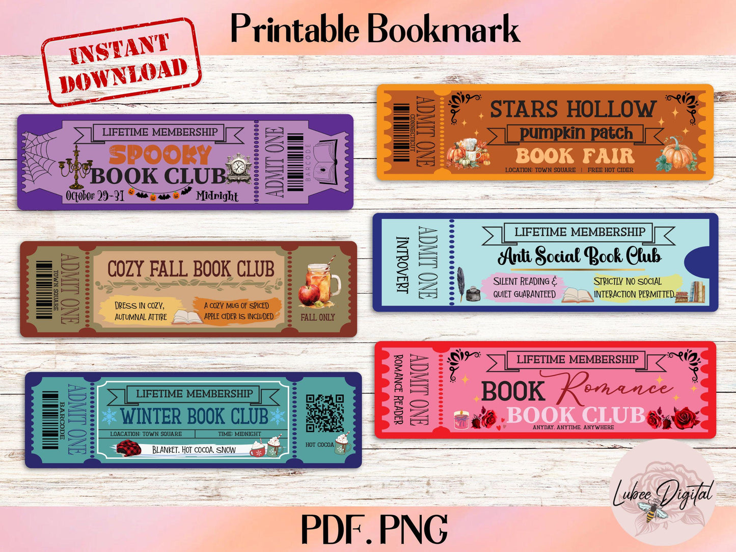 Printable Book Club Bookmark,Book Ticket Bookmark,Laminated Bookmark,Stars Hollow Winter Bookmark,Book lover Readers Gift,Romance Bookmark