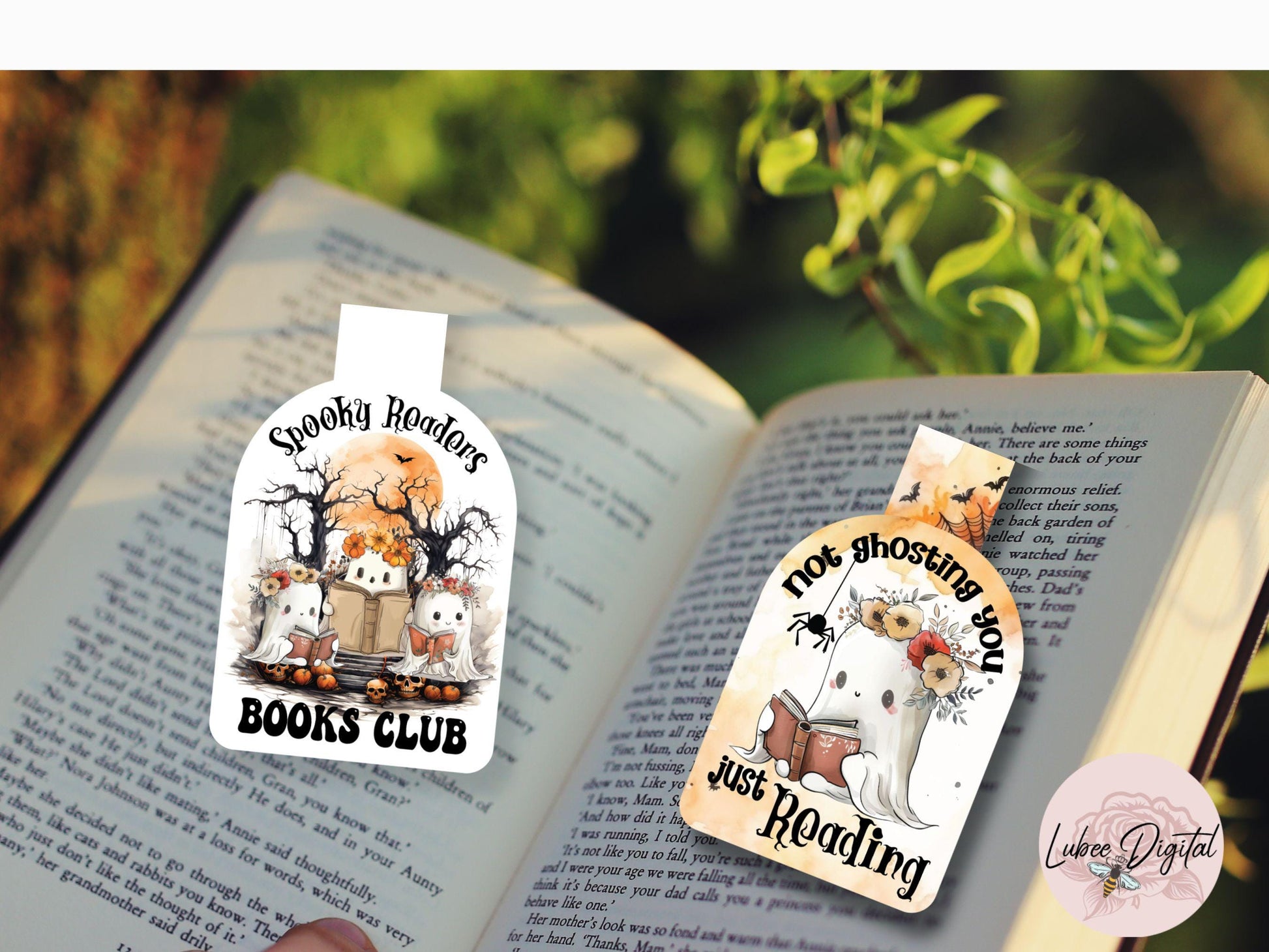 Halloween Ghost Printable Magnetic Bookmark,Halloween Book Club Holographic book lover,Spooky Ghost Planner Clip,Ghost Reading Book Bookmark