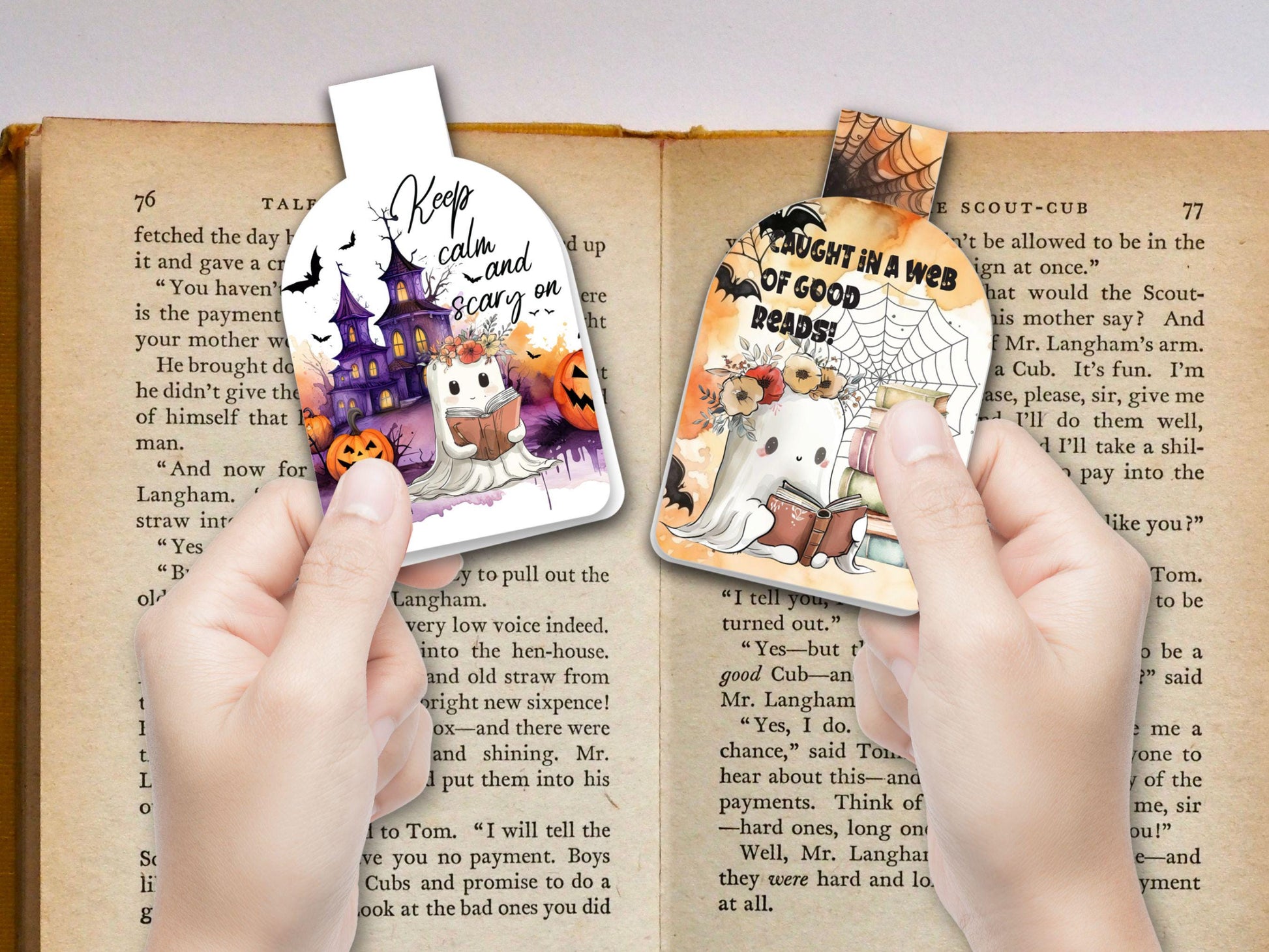 Halloween Ghost Printable Magnetic Bookmark,Halloween Book Club Holographic book lover,Spooky Ghost Planner Clip,Ghost Reading Book Bookmark