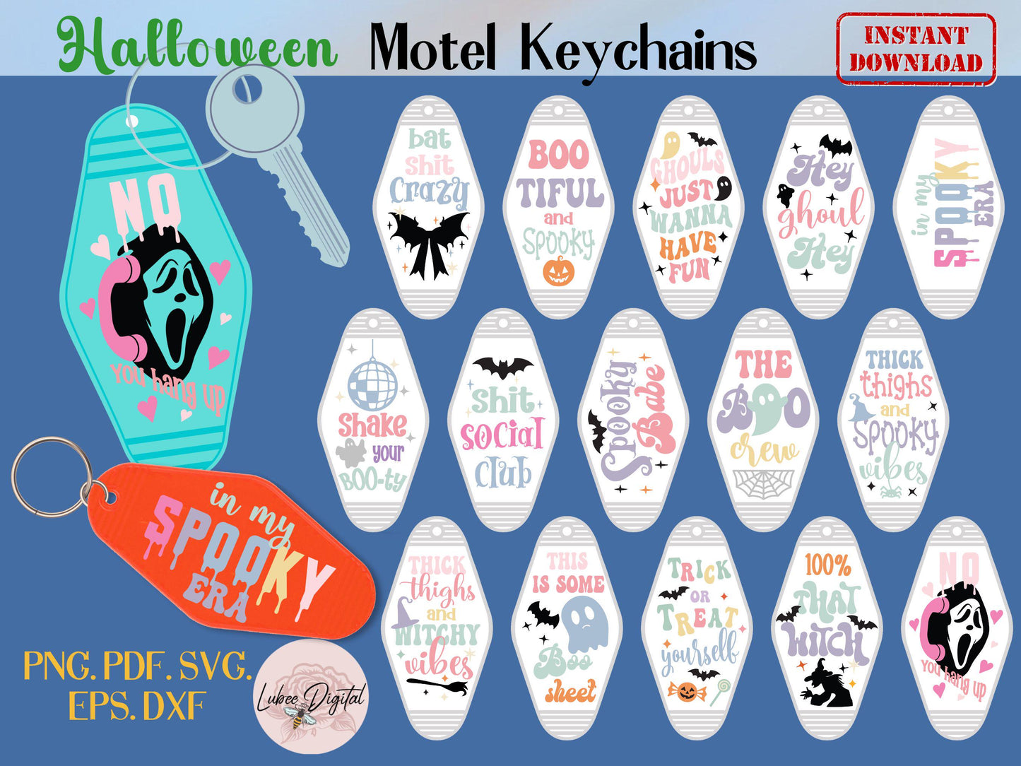 Halloween Spooky Motel Keychain SVG,Retro Vintage Halloween Aesthetic Keychain, Funny Spooky Hotel Keychain, Keyring Template Cut File