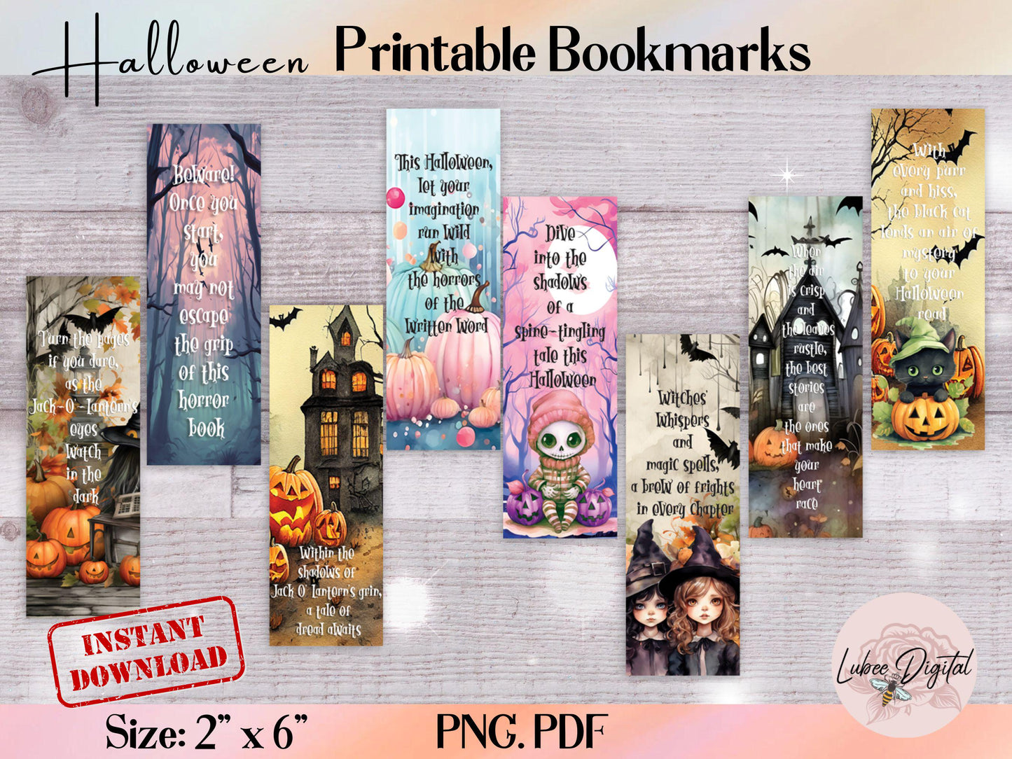 Halloween Printable Bookmark,Sublimation Bookmarks,2x6 digital bookmark, Printable Aesthetic bookmark,Whimsical Reader Bookmarks