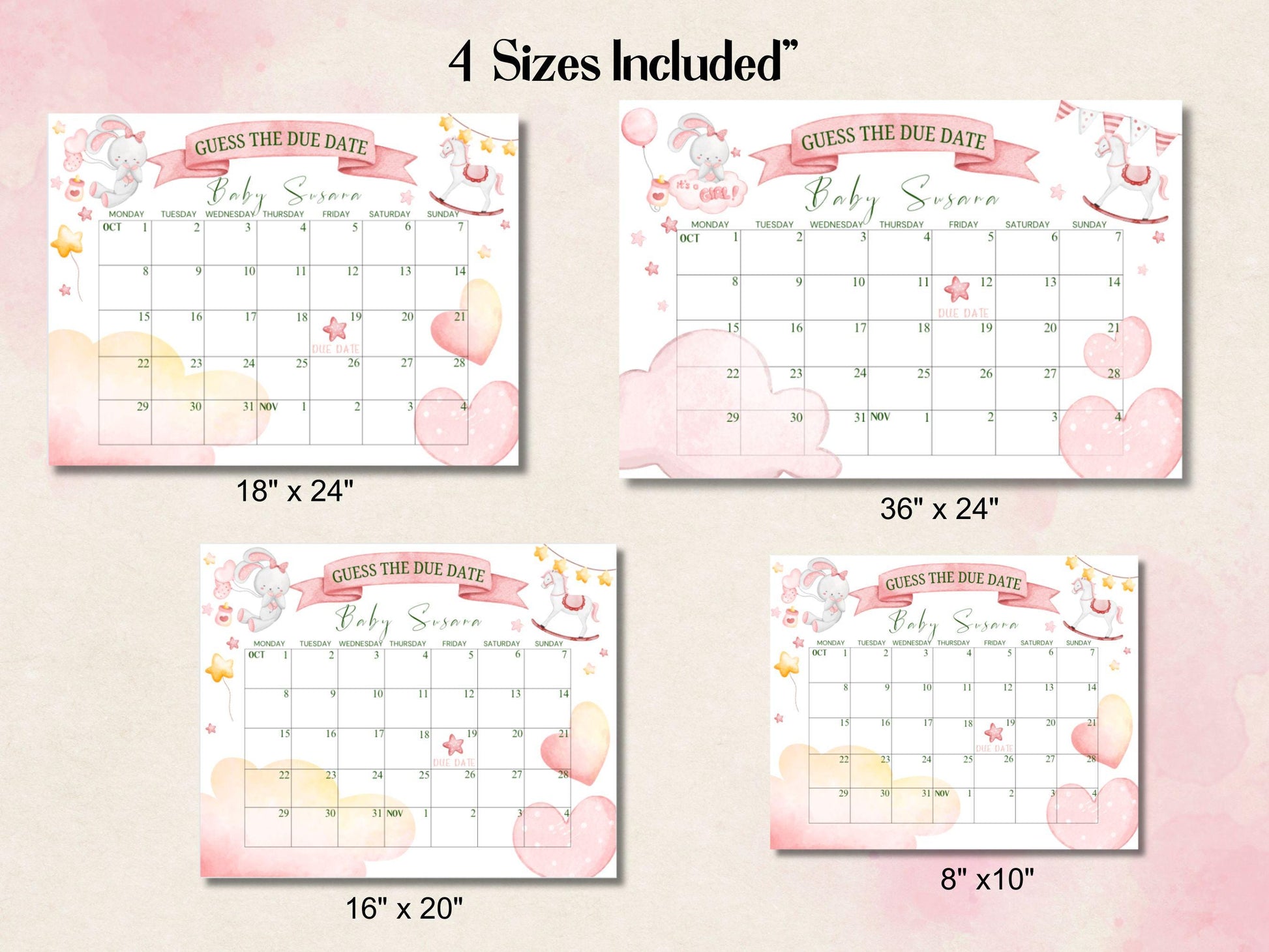 Editable Guess The Due Date Sign, Baby Shower Pregnancy calendar sign Guess Baby's birth date game, Guess Baby's Arrival Date Sign Decor